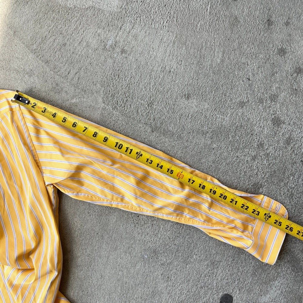 Ermenegildo Zegna Shirt Mens Medium Yellow Stripe Made In Italy Cotton Button Up - Picture 6 of 7